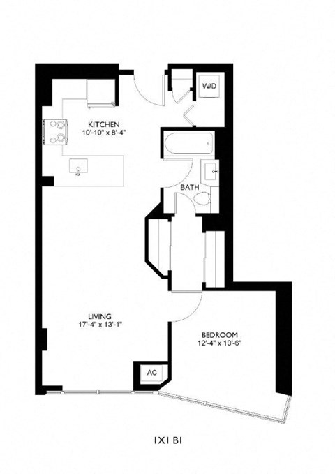 Floor plan for 1 bed, 1 bath, 751 sqft